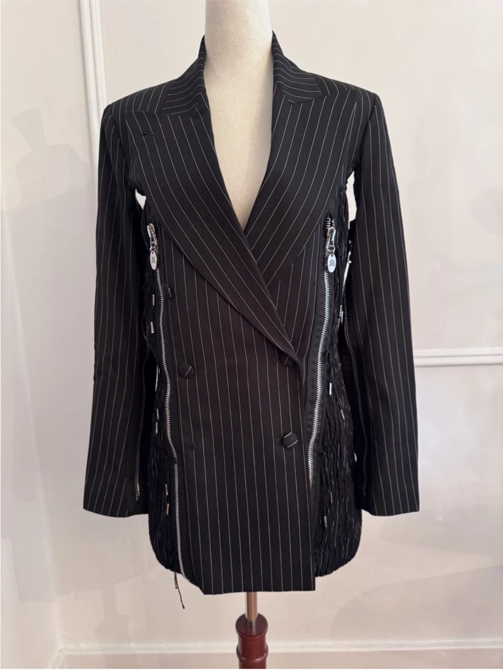 Jean Paul Gaultier FW1989 Femme Pinstripe Zipper Jacket 38 Archive